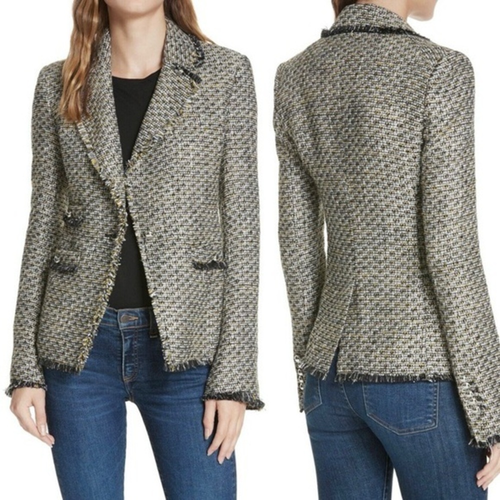Veronica Beard Metallic Fabian Tweed Cotton Blend Gray Silver Blazer XS (2)